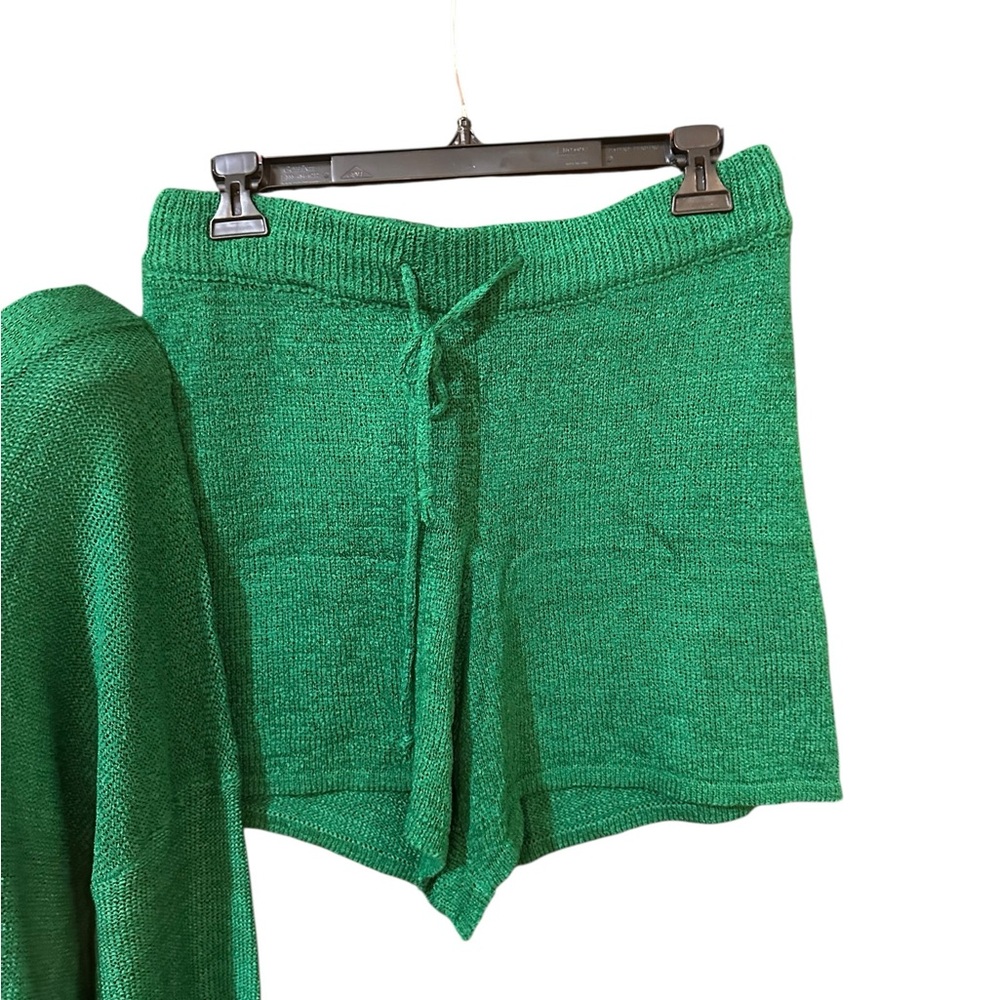 New‎ Two Piece Solid Set Top Shorts Tie Waist Adjustable Green - Picture 5 of 8